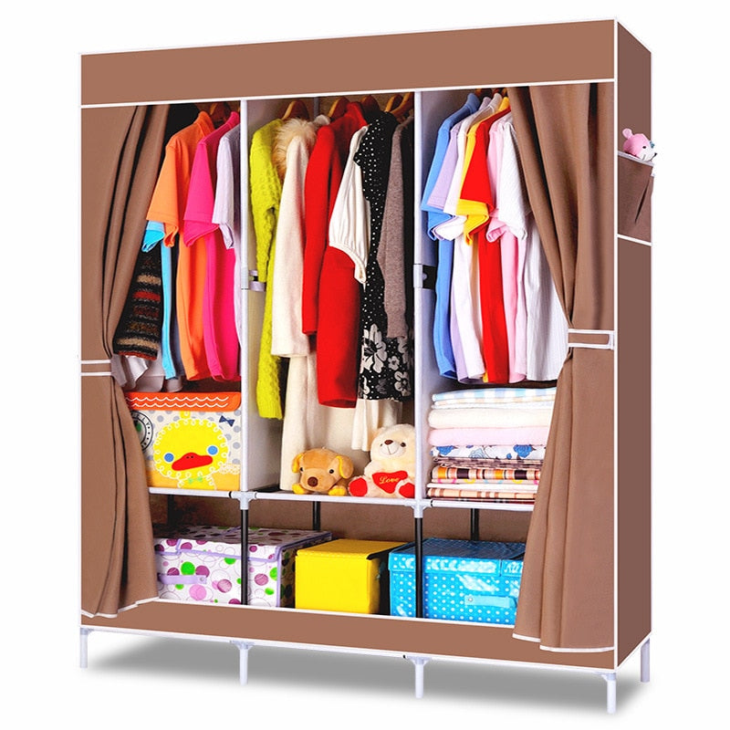 Simple Wardrobe Fabric Special Offer Cloth Wardrobe Steel Tube Reinforced Steel Frame Wardrobe Large Size Single Person Foldable